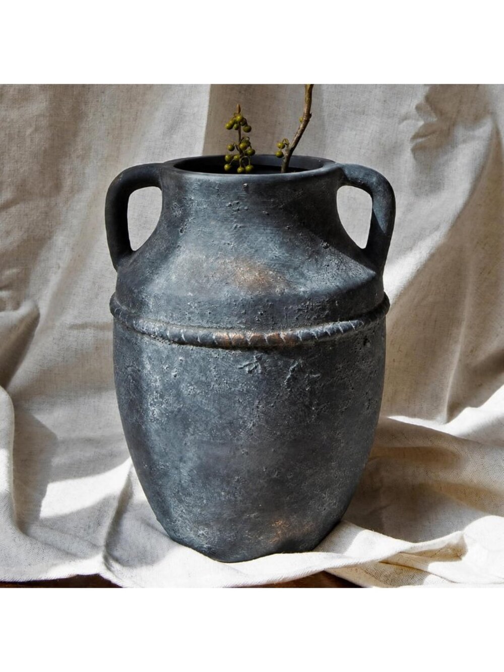 9" Rustic Vintage Ceramic Vase with Handles - Charming Farmhouse Home Decor